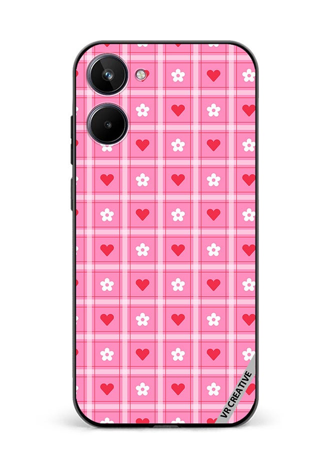VR CREATIVE Protective Case Cover For Realme 10 Cute Heart Love Daisy Flower Red Pink Design Multicolour - Image 1
