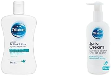 Oilatum Junior Emollient Bath Additive 1x 300ml Junior Cream 1 x 350ml Eczema Dry Skin Conditions Soothing and Hydrating Moisturizer for Sensitive Itchy Skin Dermatologist Recommended