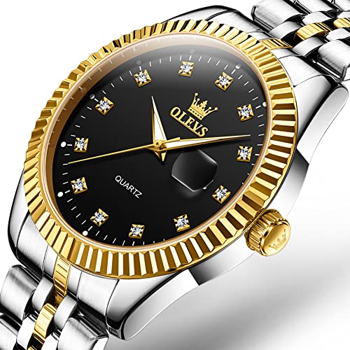OLEVS His and Her Watches for Couples Set Gift Set Business Dress Luxury Black Couple Watch Men and Women Wristwatch Waterproof Matching Watch Couples Stainless Steel Romantic Date Watches - Image 2