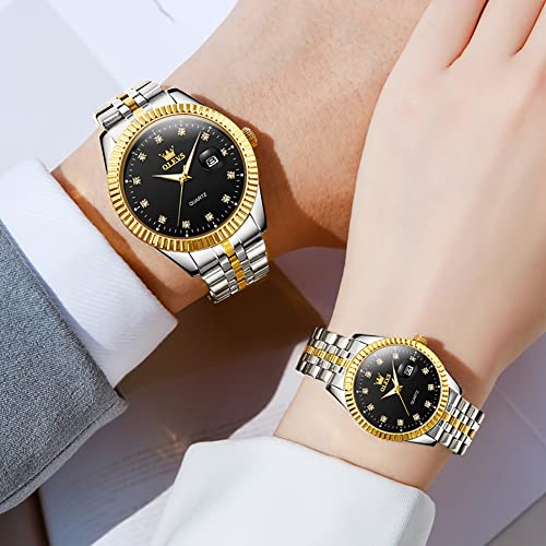 OLEVS His and Her Watches for Couples Set Gift Set Business Dress Luxury Black Couple Watch Men and Women Wristwatch Waterproof Matching Watch Couples Stainless Steel Romantic Date Watches - Image 4