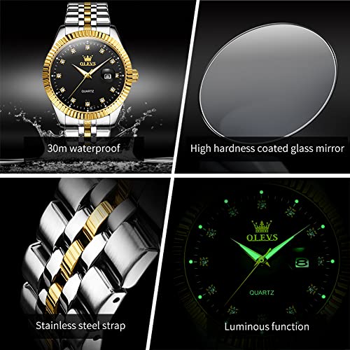 OLEVS His and Her Watches for Couples Set Gift Set Business Dress Luxury Black Couple Watch Men and Women Wristwatch Waterproof Matching Watch Couples Stainless Steel Romantic Date Watches - Image 5