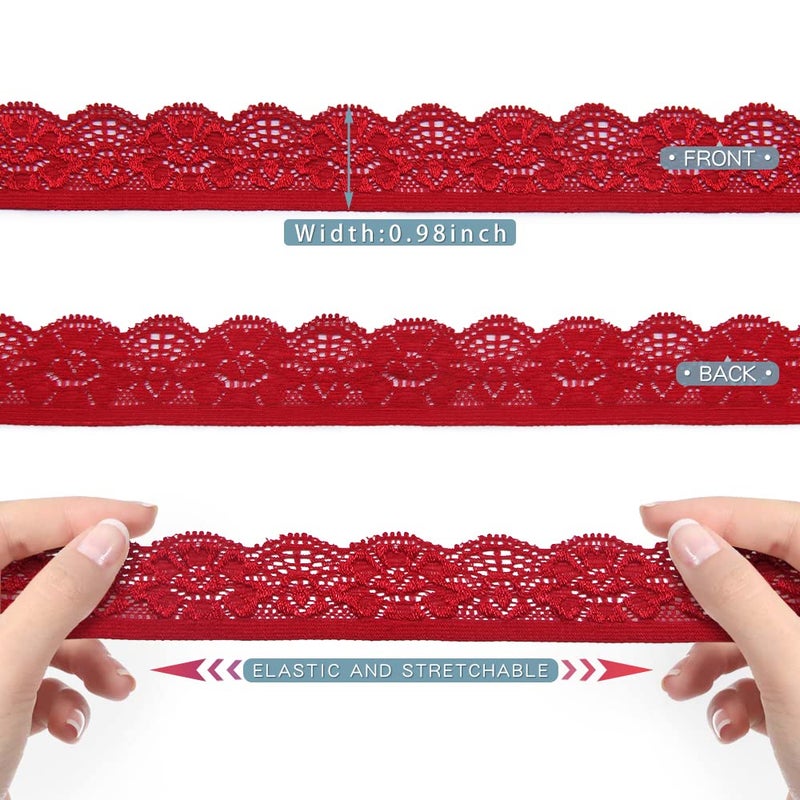 SEMINI 28 Yards 1" Wide Lace Elastic Trim 14 Colors Lace Ribbon Flower Edge Trimming for Sewing Craft Wedding Party Decor Clothes(NO064 Mixed Color) - Image 2
