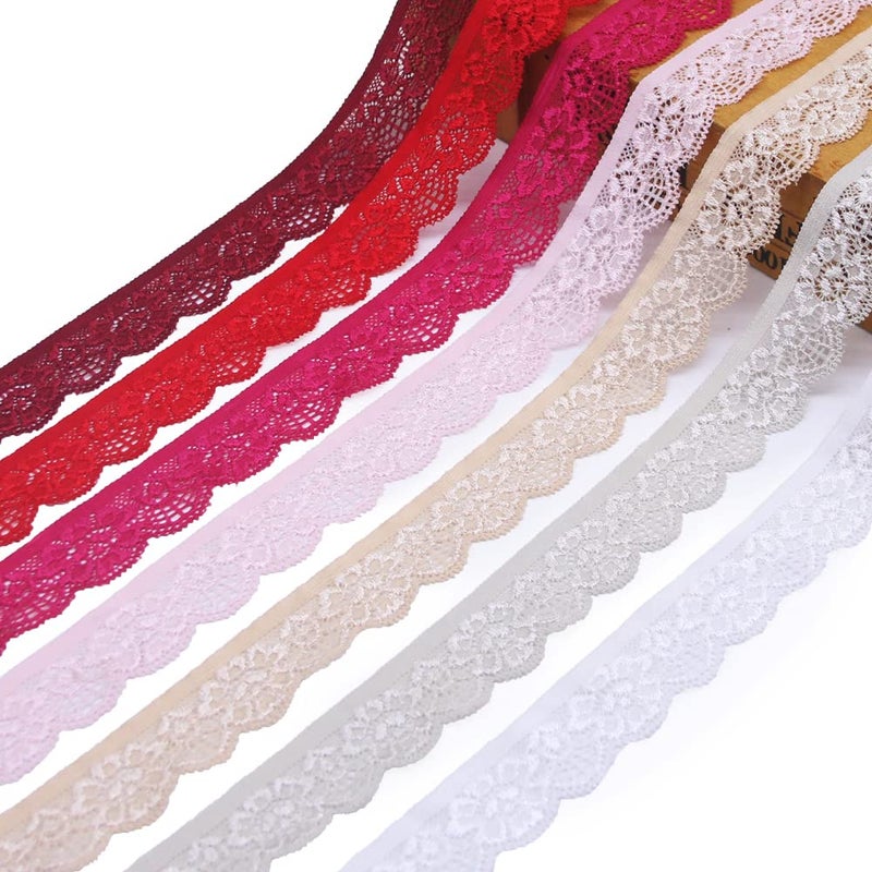SEMINI 28 Yards 1" Wide Lace Elastic Trim 14 Colors Lace Ribbon Flower Edge Trimming for Sewing Craft Wedding Party Decor Clothes(NO064 Mixed Color) - Image 5