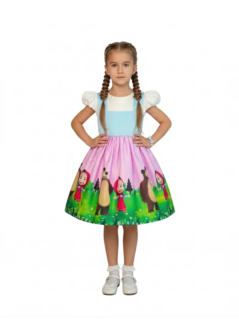 Bidani Character Print Party Dress with Puff Sleeves