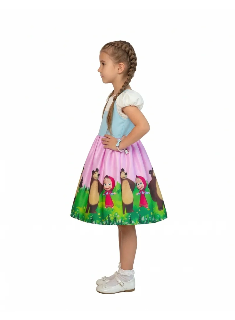 Bidani Character Print Party Dress with Puff Sleeves