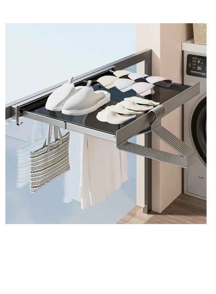 مجفف ملابس معدني قابل للطي قابل للسحب رف شبكي لتجفيف الملابس بسعة كبيرة يوفر مساحة للملابس للشرفة - Image 1