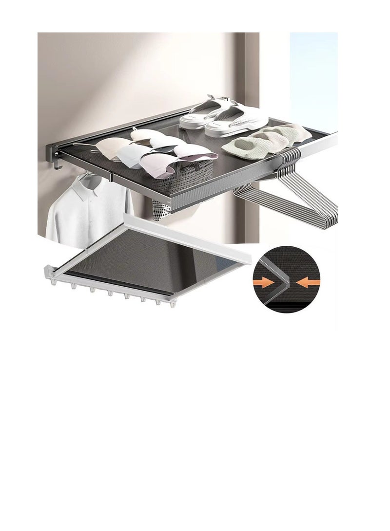 مجفف ملابس معدني قابل للطي قابل للسحب رف شبكي لتجفيف الملابس بسعة كبيرة يوفر مساحة للملابس للشرفة - Image 4