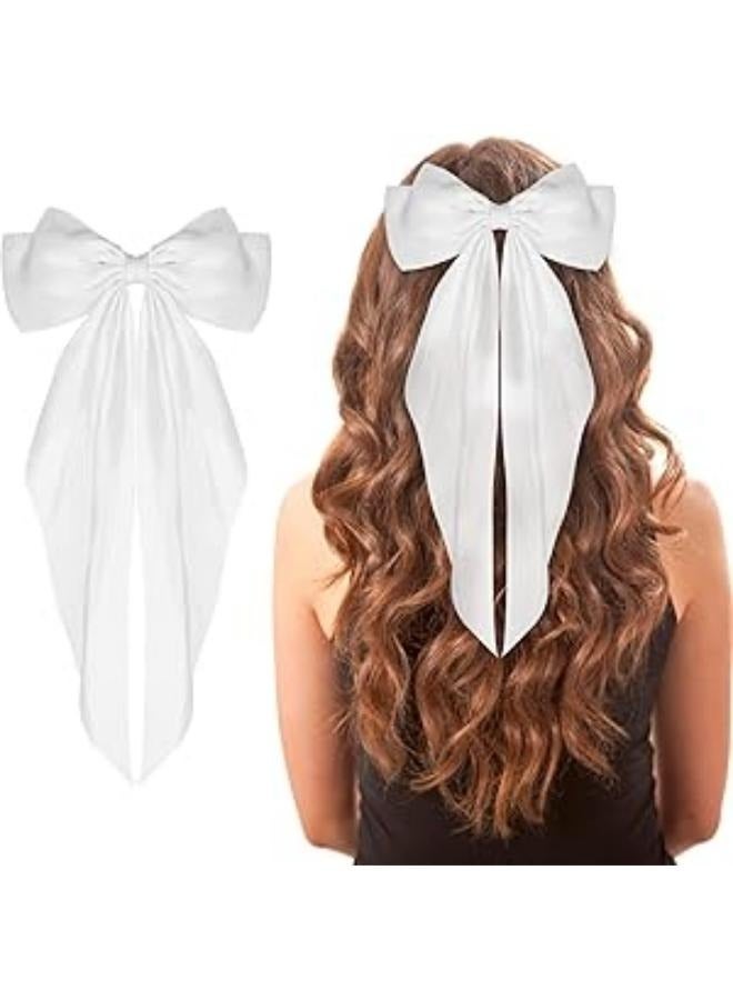 Big Hair Bow Clips White Ribbon Hair Bows for Girls Women Bow Alligator Hair Clips Bowknot Hair Clip Hair Bow Barrettes for Girls Bows Hair Clips Hair Accessories for Birthday Christmas