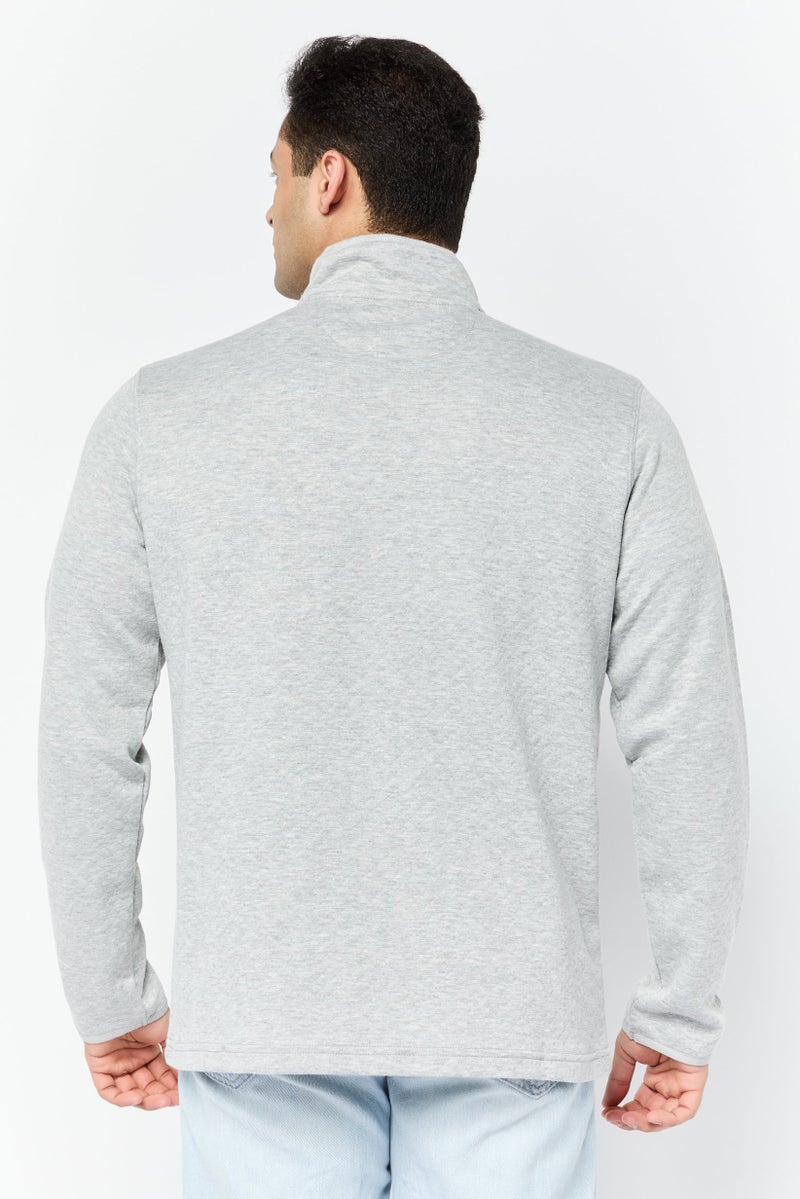 Chaps Men High Neck Heather Long Sleeve Sweatshirt, Light Grey - Image 3