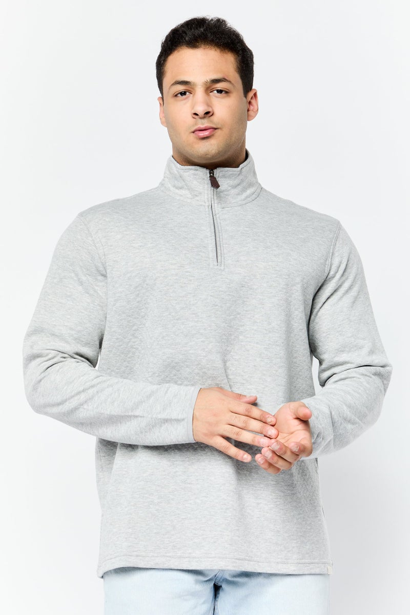 Chaps Men High Neck Heather Long Sleeve Sweatshirt, Light Grey - Image 1