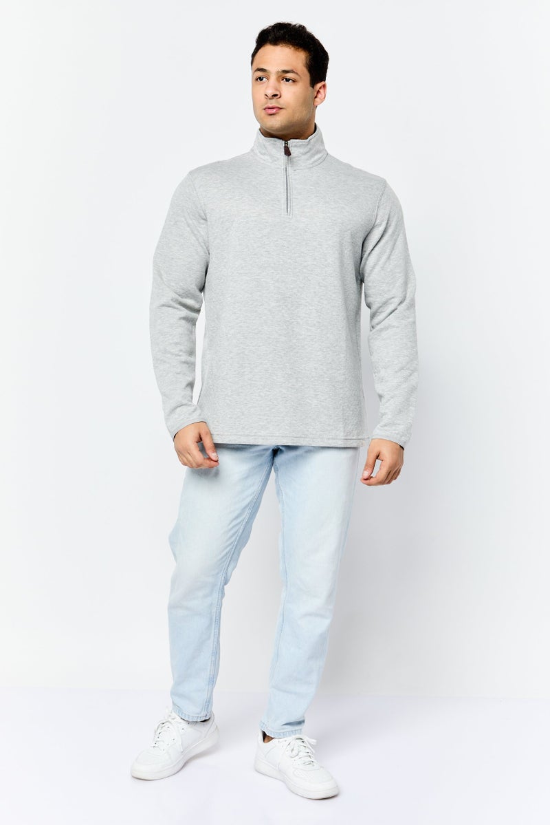 Chaps Men High Neck Heather Long Sleeve Sweatshirt, Light Grey - Image 2