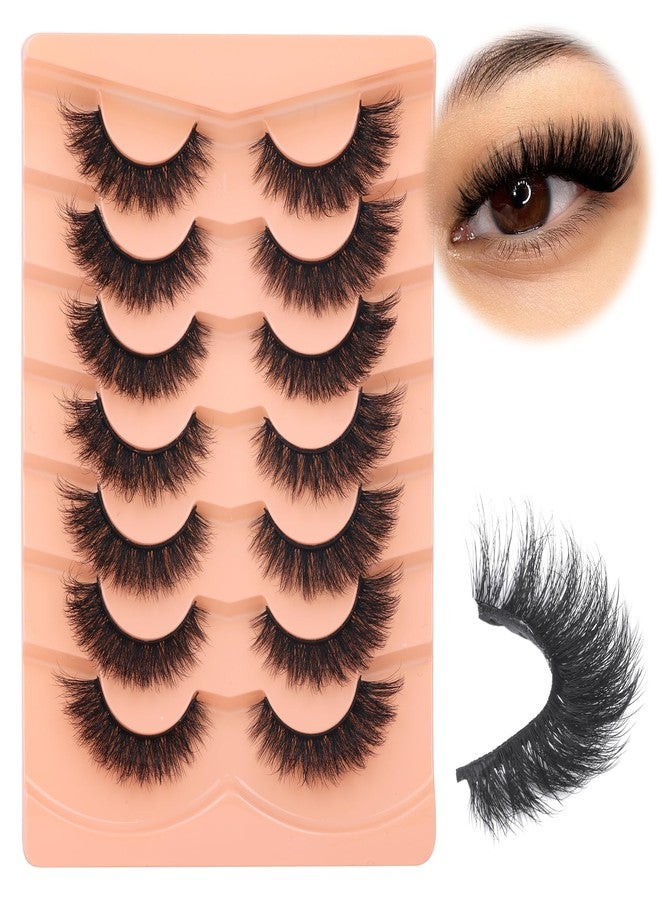 Boahankuke False Eyelashes Mink Lashes Full 18MM Cat Eye Lashes D Curvature Wispy Fake Lashes 8D Natural Strip Lashes Volume Lightweight Lashes Pack with Soft Cotton Band,7 Pairs - Image 1