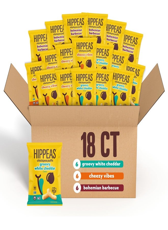 Hippeas Chickpea Puffs, Variety Pack: Vegan White Cheddar, Nacho Vibes, Barbecue, Sriracha, 0.8 Ounce (Pack of 18), 3g Protein, 2g Fiber, Vegan, Gluten-Free, Crunchy, Plant Protein Snacks - Image 1