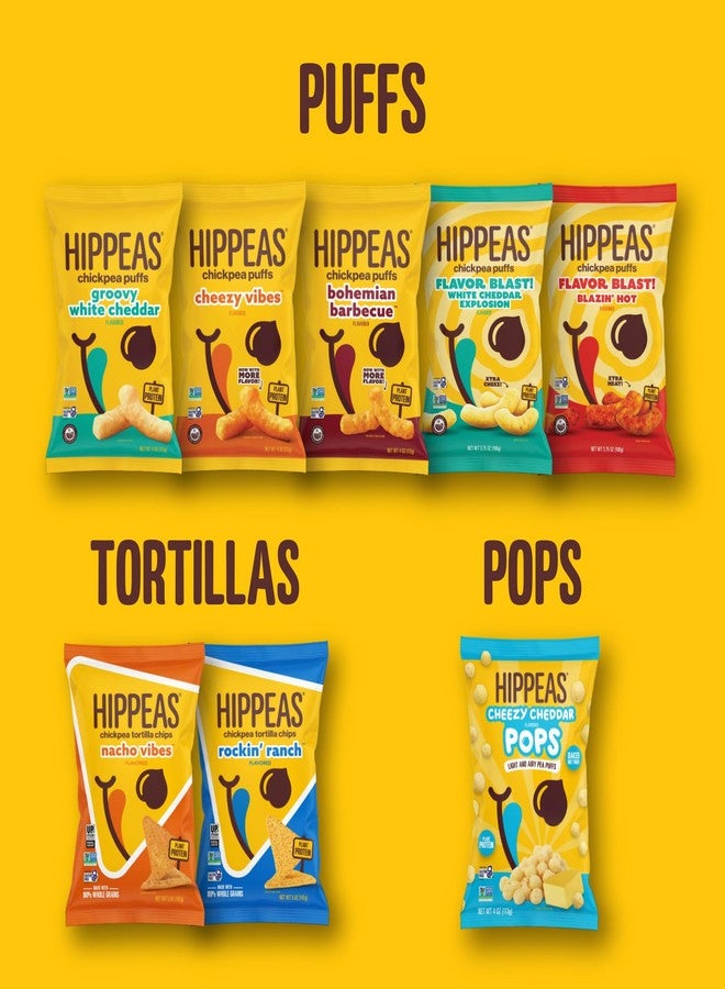 Hippeas Chickpea Puffs, Variety Pack: Vegan White Cheddar, Nacho Vibes, Barbecue, Sriracha, 0.8 Ounce (Pack of 18), 3g Protein, 2g Fiber, Vegan, Gluten-Free, Crunchy, Plant Protein Snacks - Image 5
