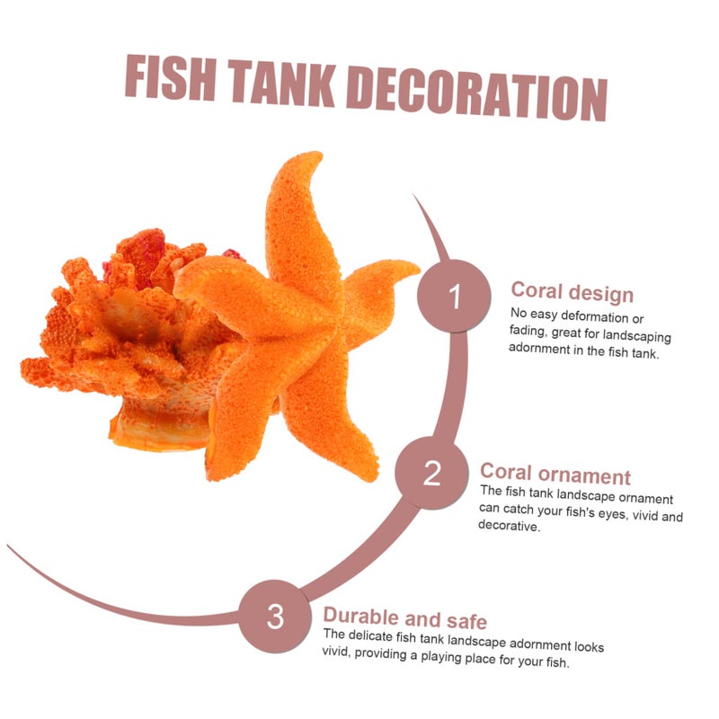 Orange Miniature Aquarium Coral Decoration 5X5X3CM Realistic Fish Tank Hideout Ornament - Image 3