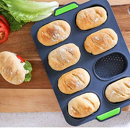 W WBLD Mini Baguette Baking Tray, Non-Stick Silicone French Bread Baking Mould，DIY 8 Loave Baguette Mold Loaf Pan … - Image 1