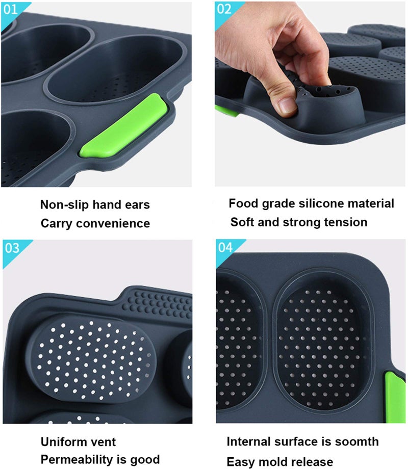 W WBLD Mini Baguette Baking Tray, Non-Stick Silicone French Bread Baking Mould，DIY 8 Loave Baguette Mold Loaf Pan … - Image 3