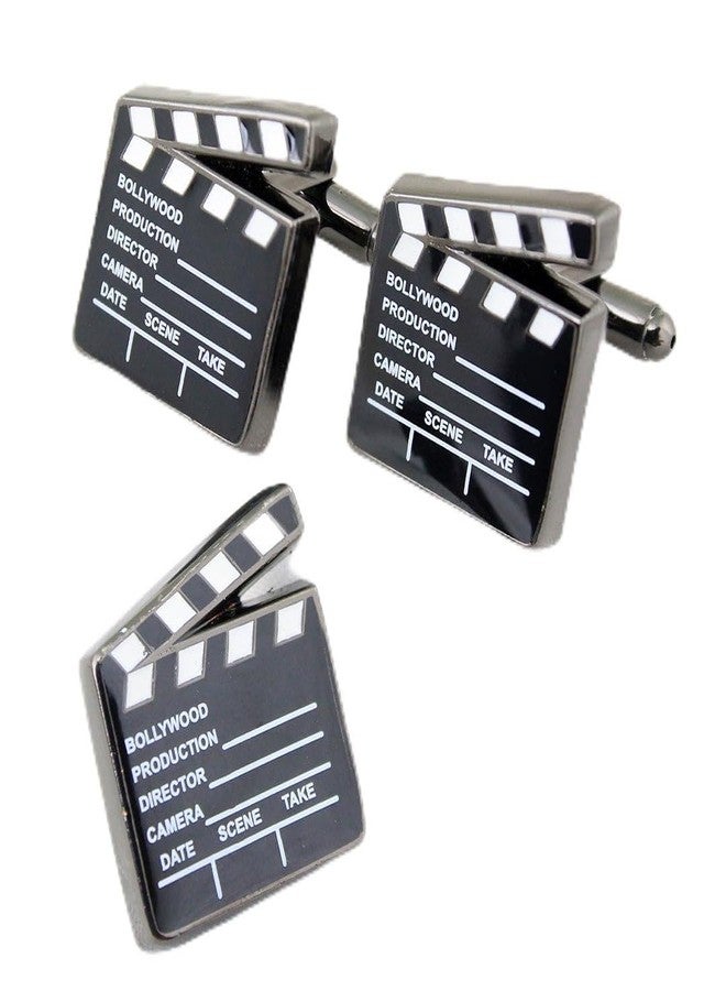 Peluche Brass Action Black Cufflink and Lapel Pin Set for Men - Image 1