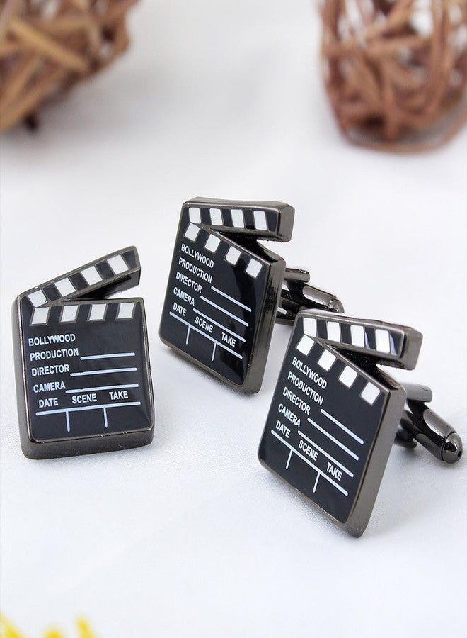 Peluche Brass Action Black Cufflink and Lapel Pin Set for Men - Image 2