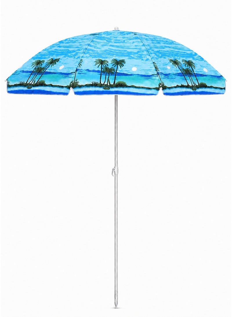 Toshionics Tropical Print Beach Umbrella, 200 cm Large Shade Canopy with UV Protection, Wind-Resistant Frame and Pointed Pole, Lightweight Portable Parasol for Beach, Pool, Patio and Picnic - Image 1