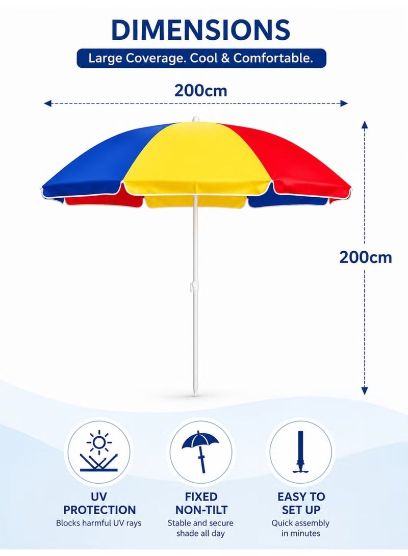 Toshionics Tropical Print Beach Umbrella, 200 cm Large Shade Canopy with UV Protection, Wind-Resistant Frame and Pointed Pole, Lightweight Portable Parasol for Beach, Pool, Patio and Picnic - Image 2