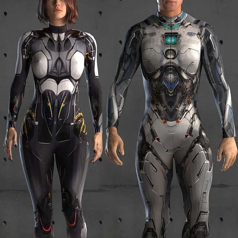 Y&D Cyborg Robot Bodysuit Halloween Group Couples Costumes Full Body Catsuit Scary Costume Men's Women's Boys' Kid's Adults' Performance Party Club Halloween Carnival Day of the Dead Easy - Image 2