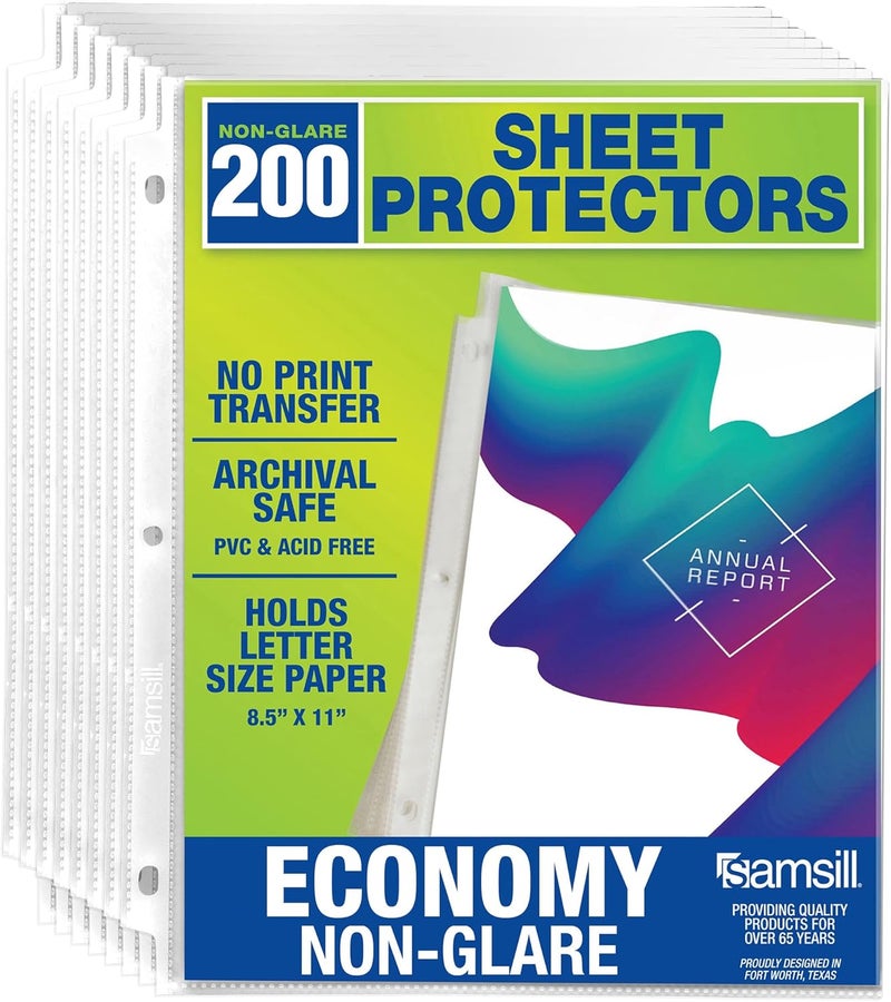 Samsill Samsill 200 Pack Sheet Protectors 85x11 Inch Page Protectors for 3 Ring Binder Standard Weight NonGlare Protector Letter Size Top Loading Acid Free  - Image 1