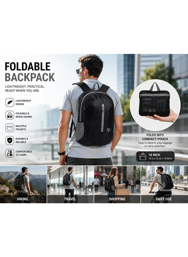Magellan Foldable Backpack 18 Inch â€“ Lightweight Packable Travel Backpack with Multiple Pockets â€“ Compact Foldable Daypack for Travel, Hiking & Daily Use â€“ 18.5 x 10.25 x 10 Inch