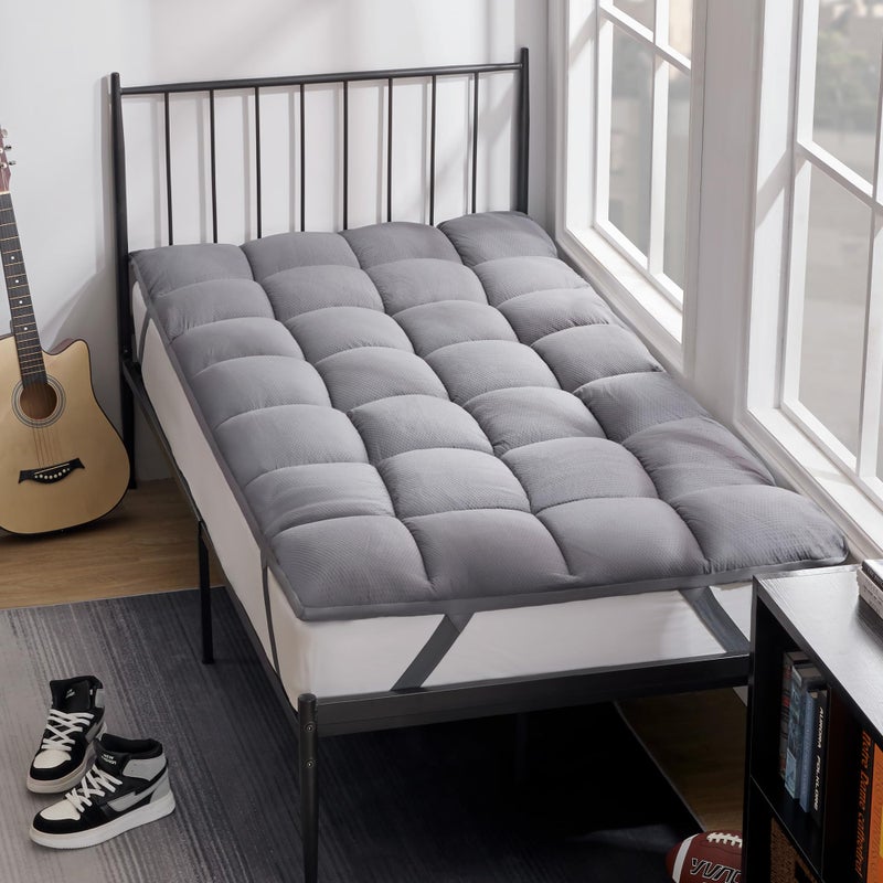 SLEEP ZONE Cooling Mattress Topper Twin Size Quilted Fitted Mattress Pad Cover Soft Fluffy Down Alternative Pillow Top Bed Topper Deep Pocket 821 Inch Grey Twin