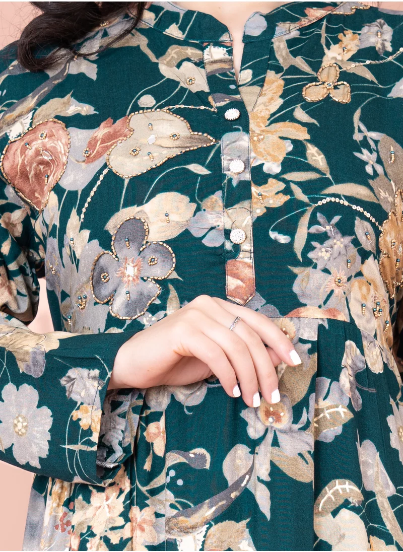 IKKXA Floral Flare Jalabiya IN1664 Green