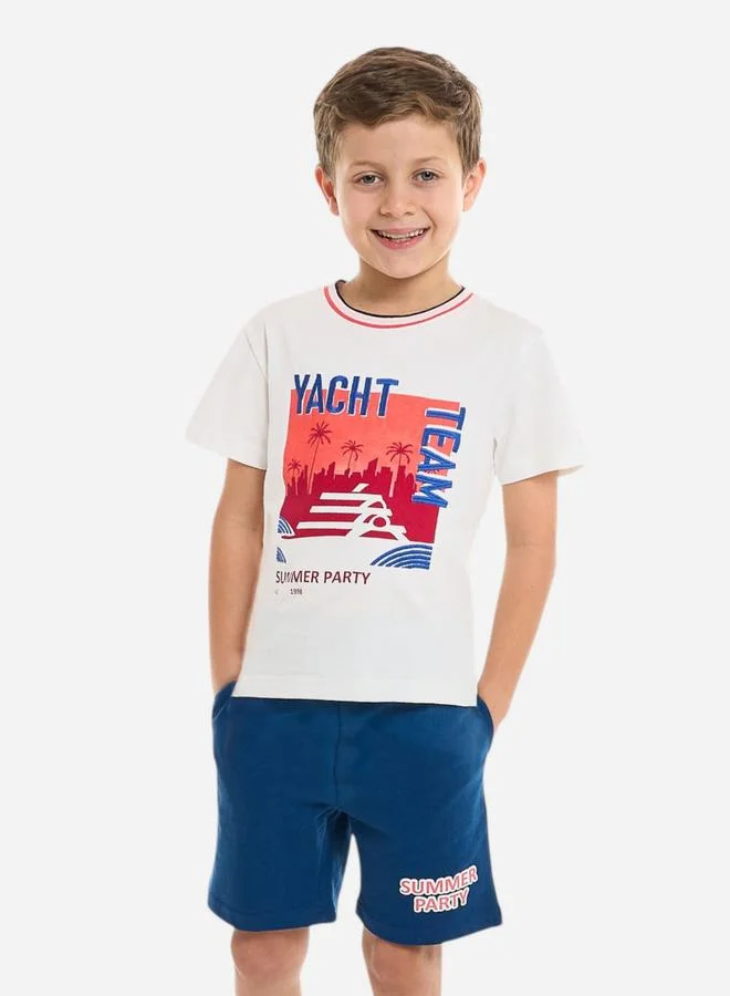فكتور اند جين Victor And Jane Boys Yatch Graphic T-Shirt and Shorts Set