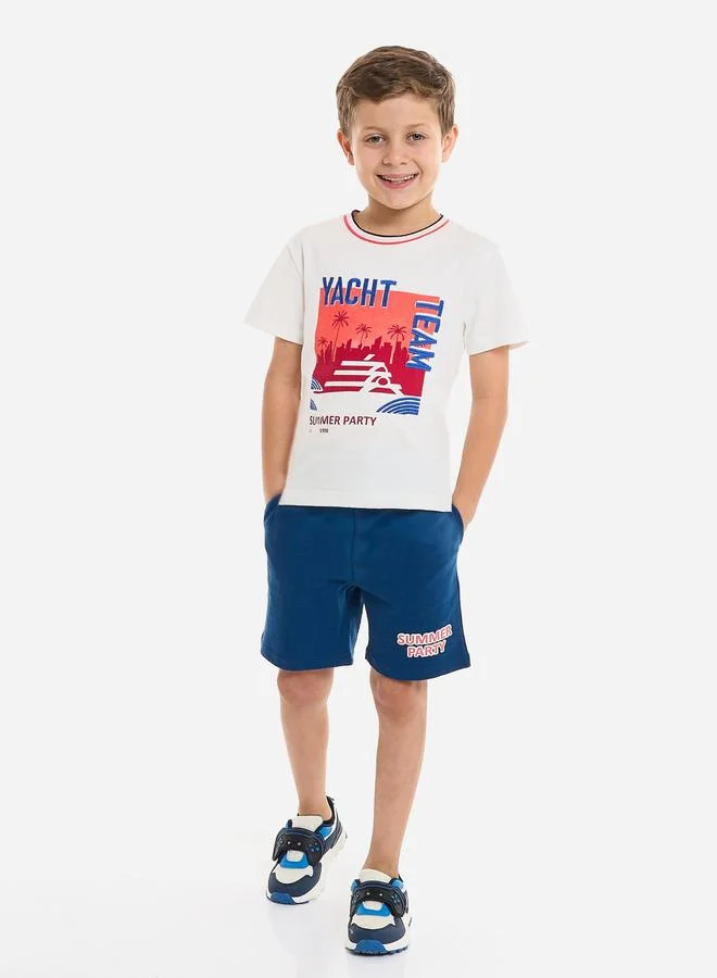 فكتور اند جين Victor And Jane Boys Yatch Graphic T-Shirt and Shorts Set