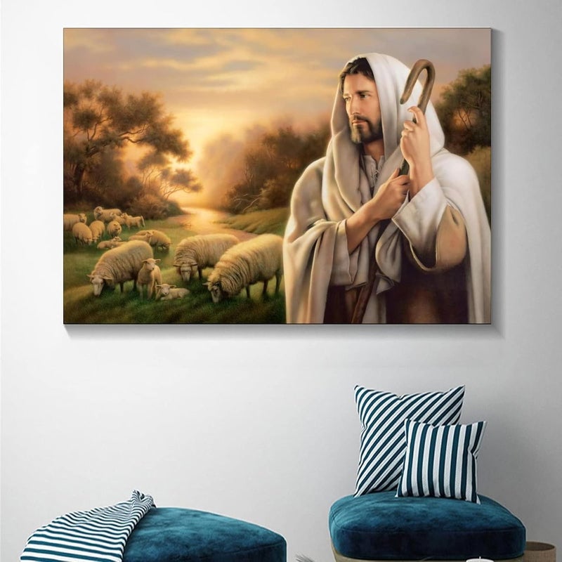 FireDeer Catholic Jesus Poster Print On Canvas Painting Christian God Pictures for Living Room No Frame (Jesus and Sheep,16x24inch) - Image 4