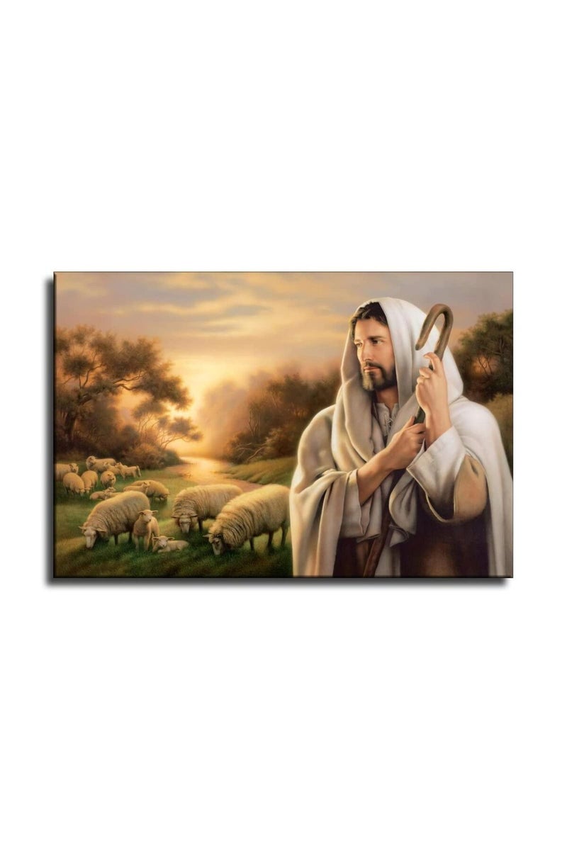 FireDeer Catholic Jesus Poster Print On Canvas Painting Christian God Pictures for Living Room No Frame (Jesus and Sheep,16x24inch) - Image 1