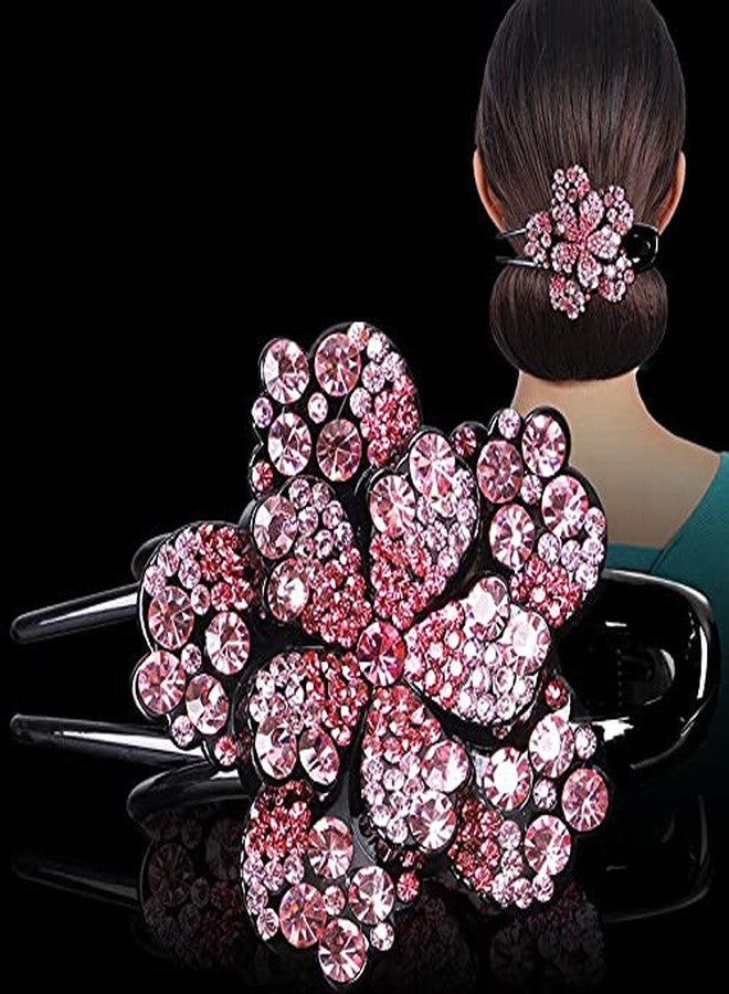 ZEMANIA مشابك شعر زيمانيا المرصعة بأحجار الراين، دبابيس شعر مزينة بالزهور، مشابك شعر مزخرفة، مشط شعر لامع بالكريستال، مشبك شعر غير قابل للانزلاق للنساء والفتيات ذوات الشعر الكثيف والطويل (مجموعة من قطعتين) - Image 4