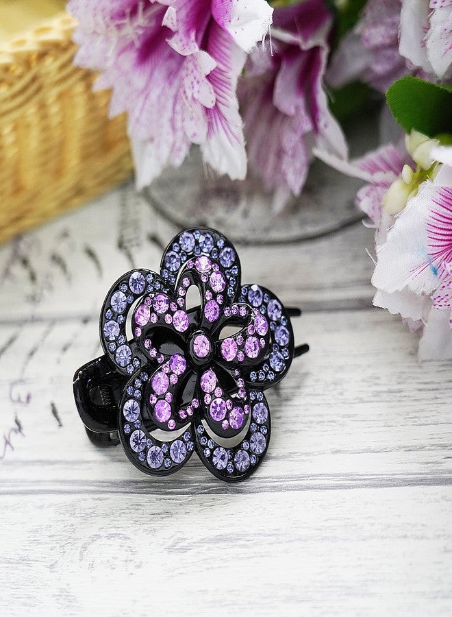 ZEMANIA مشابك شعر زيمانيا المرصعة بأحجار الراين، دبابيس شعر مزينة بالزهور، مشابك شعر مزخرفة، مشط شعر لامع بالكريستال، مشبك شعر غير قابل للانزلاق للنساء والفتيات ذوات الشعر الكثيف والطويل (مجموعة من قطعتين) - Image 3