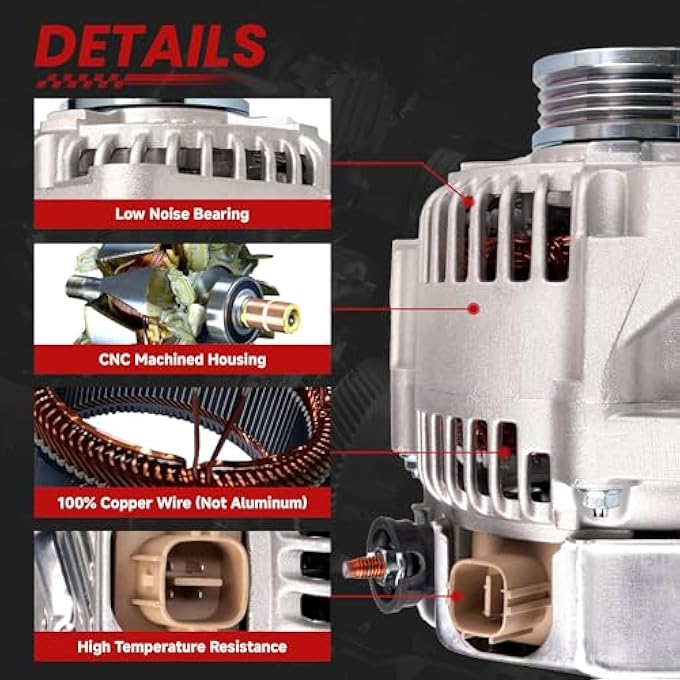 TSSLIIN High Output Alternator for/Toyota Yaris S 2007-2009; Yaris Base 2007-2012; Yaris L, LE 1.5L 2012-2015 80Amp 12V CW 4-Groove Pulley 27060-21150 1042108401 - Image 5
