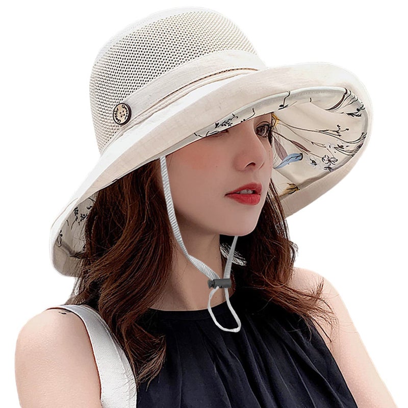 HUAMULAN Women Mesh Crown Wide Brim Sun Hats Floppy Summer UV Protection UPF Hat for Beach Hiking Garden Travel Lawn Work Chin Strap - Image 1