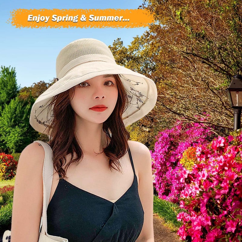 HUAMULAN Women Mesh Crown Wide Brim Sun Hats Floppy Summer UV Protection UPF Hat for Beach Hiking Garden Travel Lawn Work Chin Strap - Image 4