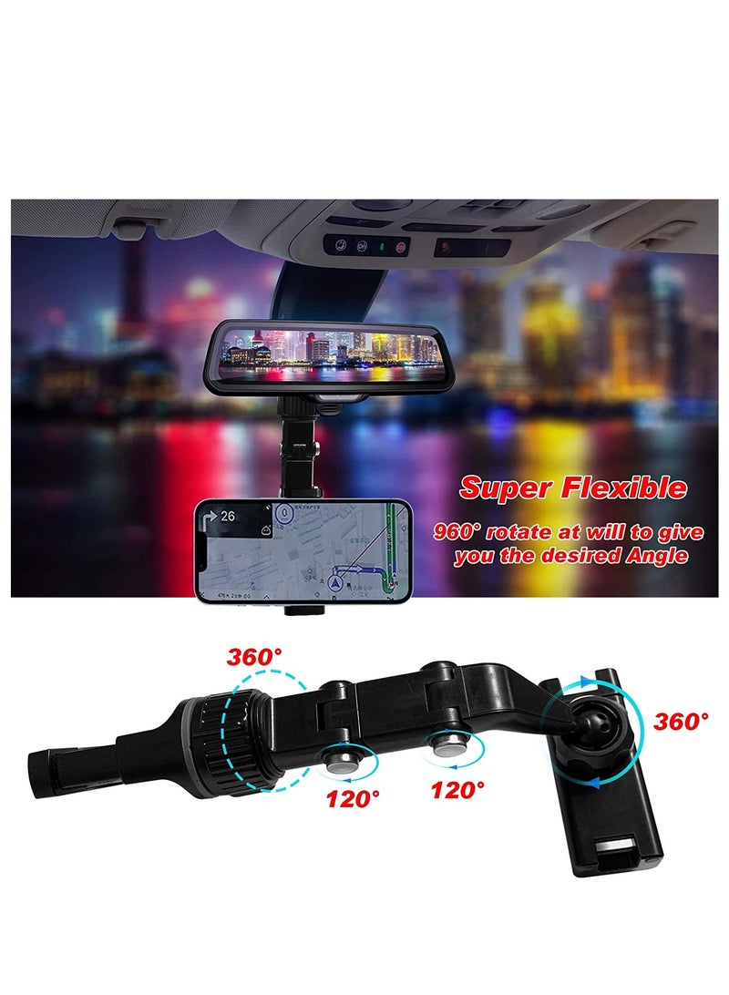 Rearview Mirror Phone Holder for Car, Multifunctional Rearview Mirror Phone Holder, 50mm-100mm Universal 360 Rotatable Car Phone Holder Mount Cell Phone Cradles for Car/Back Seat/Kitchen- Black - Image 4
