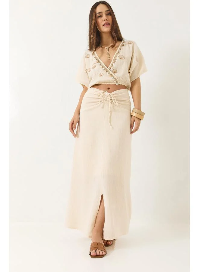 جينجر Boho Embroidered Wrap Top & Skirt Coord Set