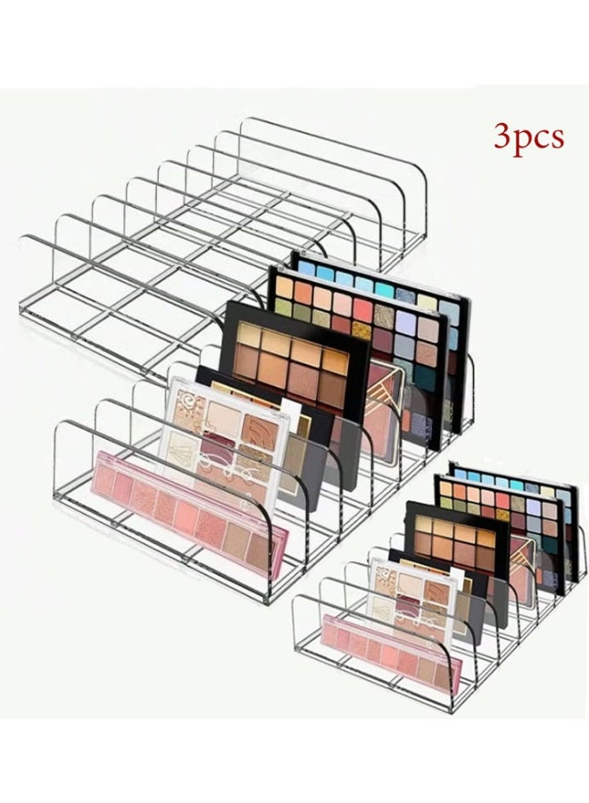 Generic 3-Pieces Makeup Organizer, Eyeshadow Storage Holder, Acrylic Cosmetic Organizer for Bathroom Countertops, Cabinets, 7 Sections (Clear)  - Image 1