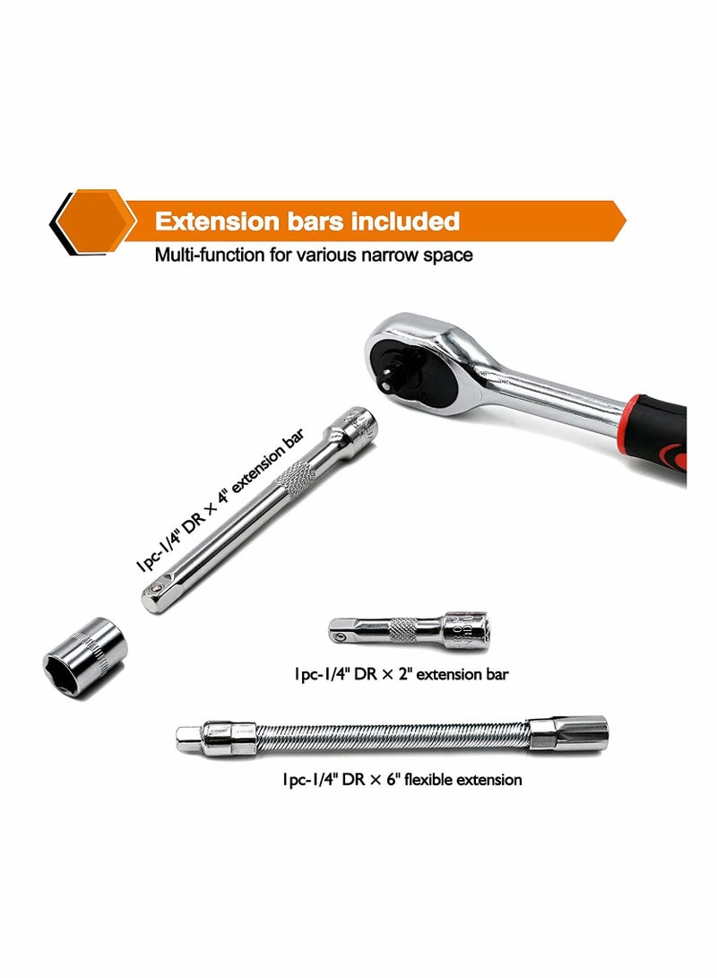 46 Pcs Drive Socket Ratchet Wrench Set with Bit Socket Set Metric and Extension Bar for Auto Repairing Automobile Motorcycle Hardware Tool Combination Suit Household with Storage Case - Image 5