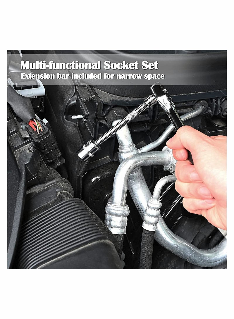 46 Pcs Drive Socket Ratchet Wrench Set with Bit Socket Set Metric and Extension Bar for Auto Repairing Automobile Motorcycle Hardware Tool Combination Suit Household with Storage Case - Image 2