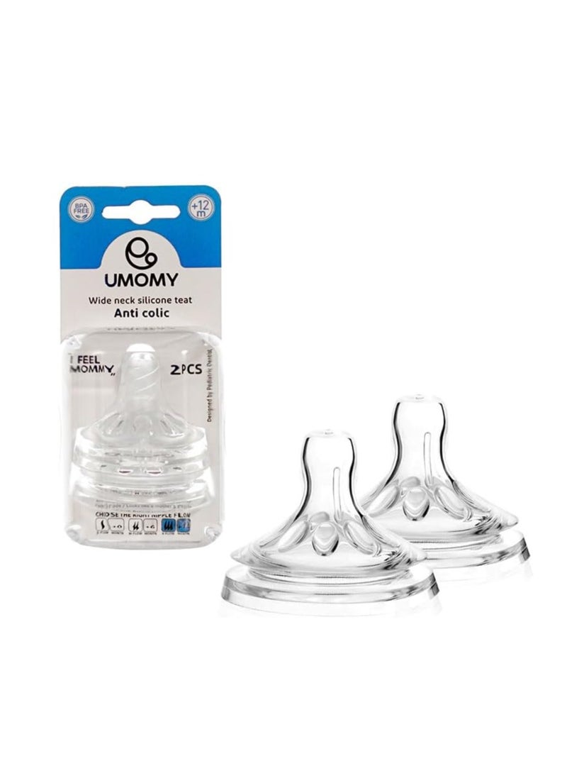 Umomy 12M+ Anti-Colic Bottle Nipples – Medical-Grade Silicone Teats, BPA-Free, Max Flow for Toddlers, Easy Latch-On, Compatible with Umomy Baby Bottles – Pack of 2