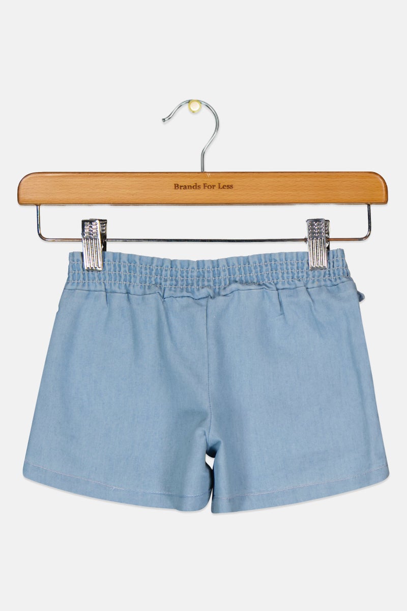 bebe Toddlers Girl Embroidered Logo Basic Shorts, Denim Blue - Image 3