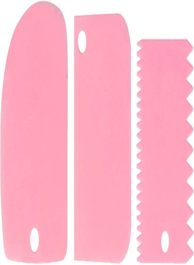 GEZICHTA Cake Cream Scraper 3pcs/set Pastry Tools sy Clean Home Kitchen Dough Fondant Baking Spatula Teeth Edge Irregular Sther Hanging Hole Slicer Cutters(Pink)