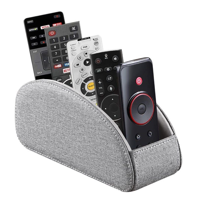 Arniche PU Leather Remote Control HolderTV Remote Caddy with 5 CompartmentsBedside Table or Desktop Organizer for TVDVDBluRayHeater Controllers and GlassesMedia PlayerPen or Pencil StorageGrey