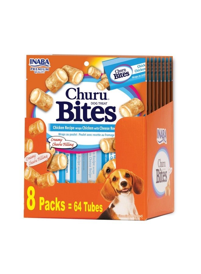 INABA Churu Bites For Dogs, Soft & Chewy Baked Chicken Wrapped Filled Dog Treats With Vitamin E, 0.42 Ounces Each Tube, 64 Tubes (8 Per Pack), Chicken With Cheese Recipe - Image 1