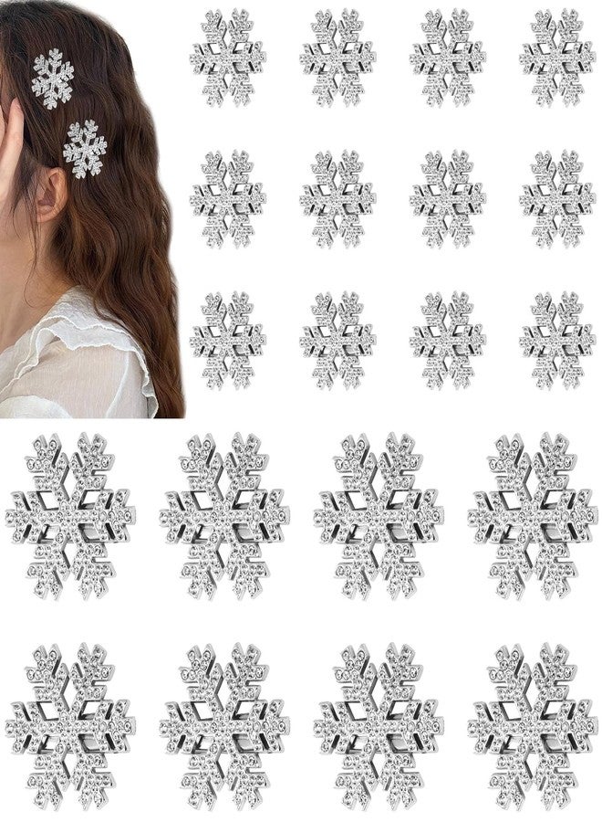 Atoden Sparkly Rhinestones Snowflake Hair Clips Barrettes 20Pcs Christmas Hair Accessories Decorative Hair Pins Princess Cosplay Party Xmas Gifts for Women Girls (Silver) - Image 1